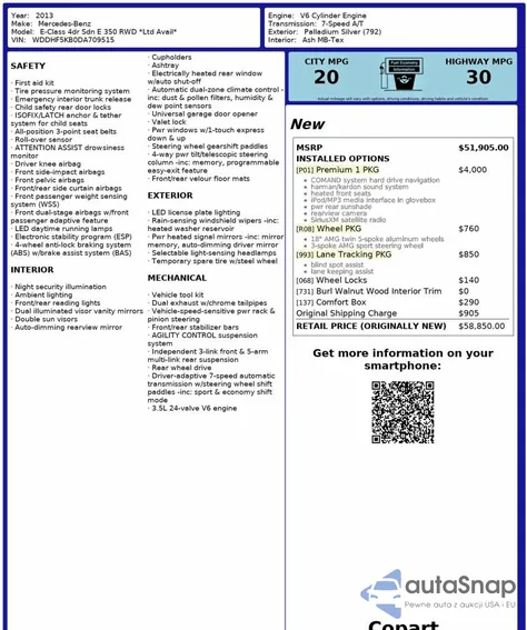 2013 Mercedes-Benz E 350 from USA, damaged, VIN WDDHF5KB0DA709515